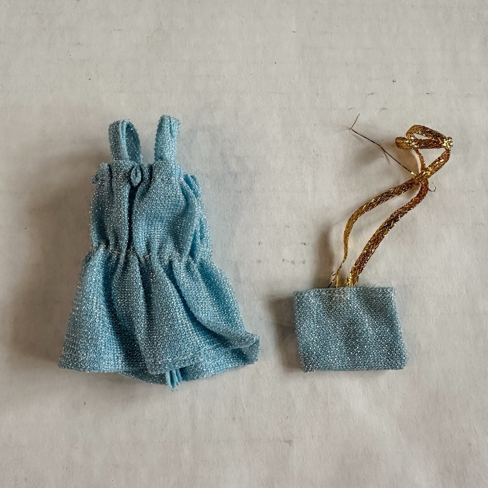 Vintage 1970's Barbie Sparkle Shorts Romper & Bag Blue Sparkly
